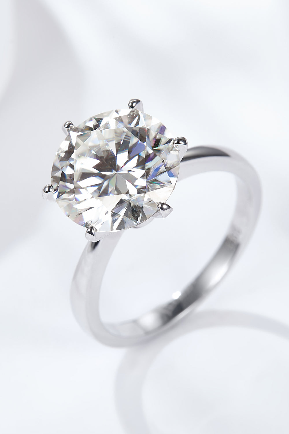 Platinum-Plated 5 Carat Moissanite Solitaire Ring-Rings-Inspired by Justeen-Women's Clothing Boutique in Chicago, Illinois