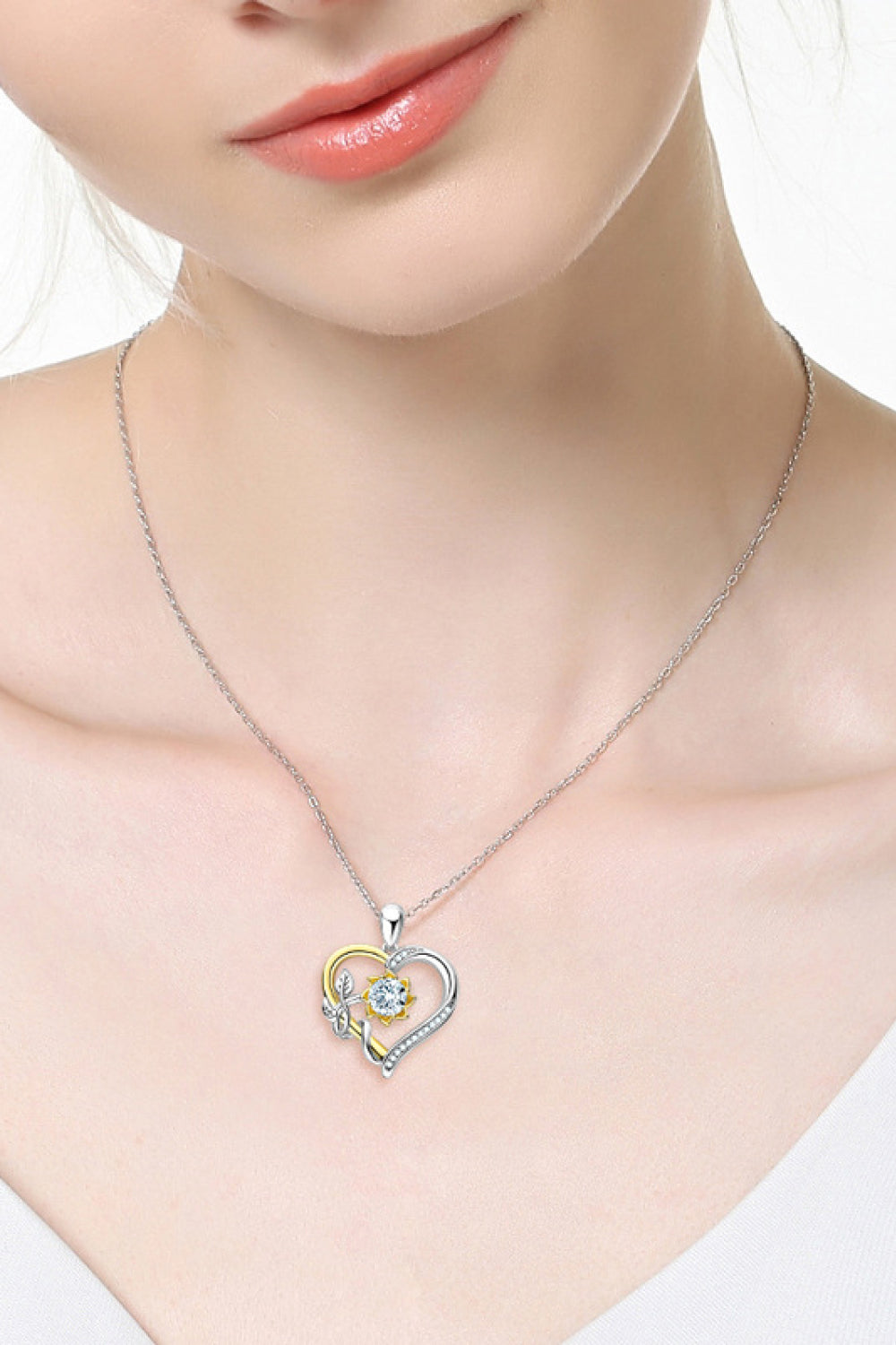 Two-Tone 1 Carat Moissanite Heart Pendant Necklace-Necklaces-Inspired by Justeen-Women's Clothing Boutique in Chicago, Illinois