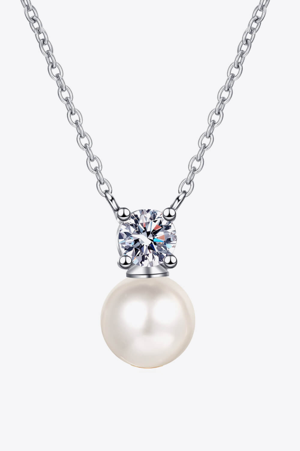 925 Sterling Silver Freshwater Pearl Moissanite Necklace-Necklaces-Inspired by Justeen-Women's Clothing Boutique in Chicago, Illinois