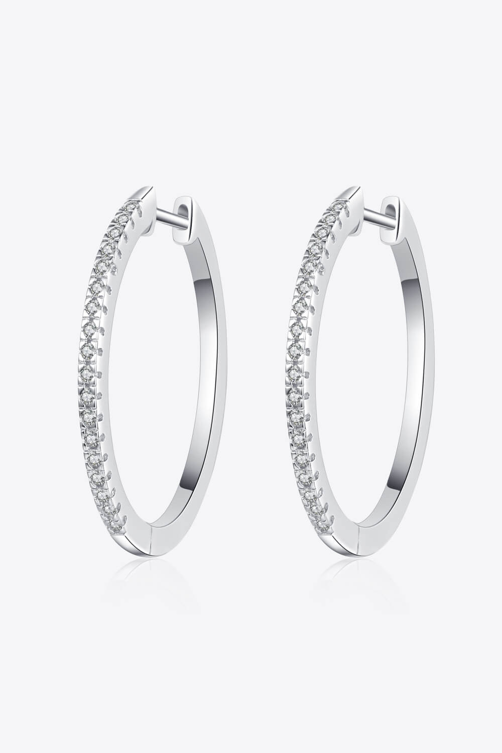 Rhodium-Plated Moissanite Hoop Earrings-Earrings-Inspired by Justeen-Women's Clothing Boutique in Chicago, Illinois
