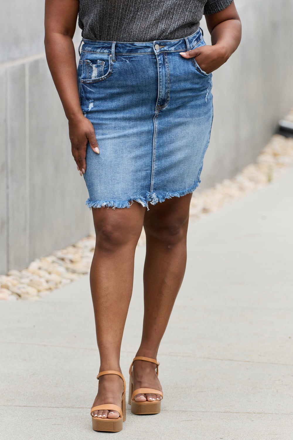 RISEN Amelia Full Size Denim Mini Skirt-Skirts-Inspired by Justeen-Women's Clothing Boutique in Chicago, Illinois