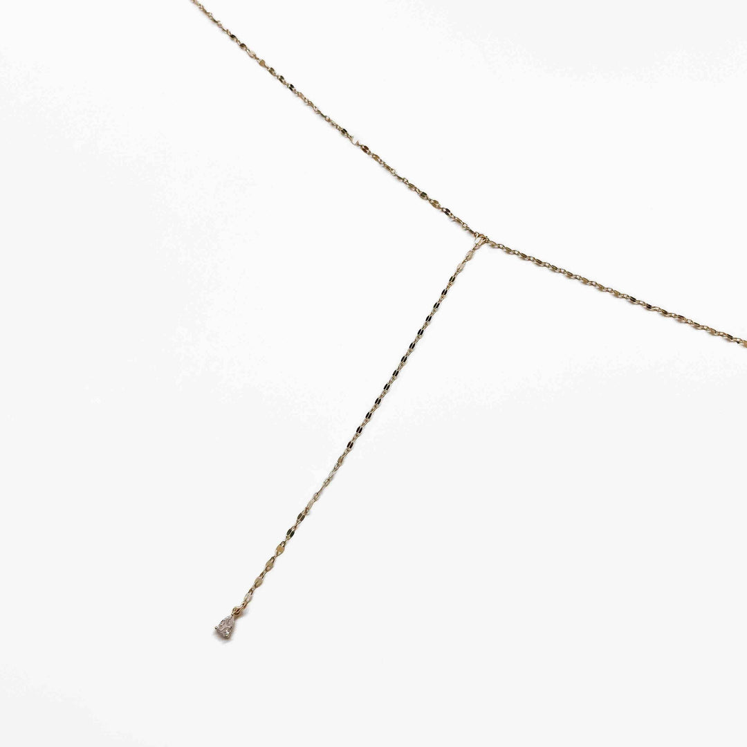Dainty Diamond Gold Teardrop Y Necklace-Necklaces-Inspired by Justeen-Women's Clothing Boutique in Chicago, Illinois