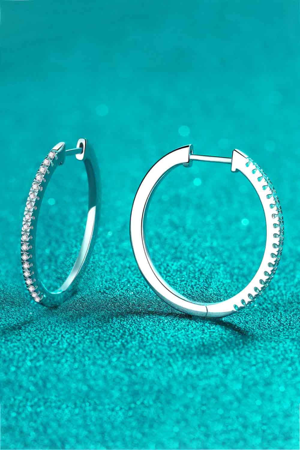 Rhodium-Plated Moissanite Hoop Earrings-Earrings-Inspired by Justeen-Women's Clothing Boutique in Chicago, Illinois