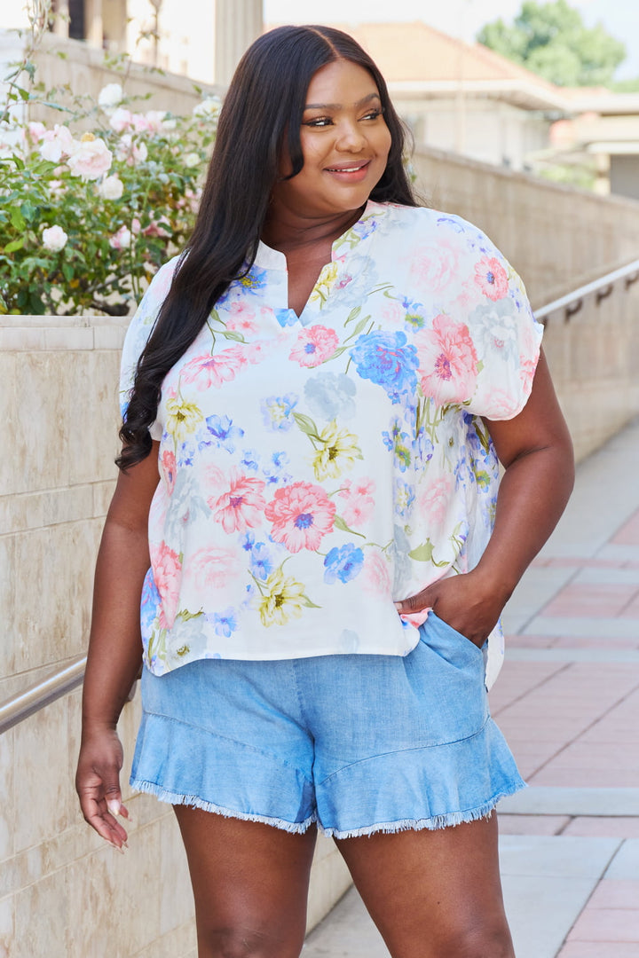 White Birch One And Only Full Size Short Sleve Floral Print Top-Short Sleeve Tops-Inspired by Justeen-Women's Clothing Boutique in Chicago, Illinois