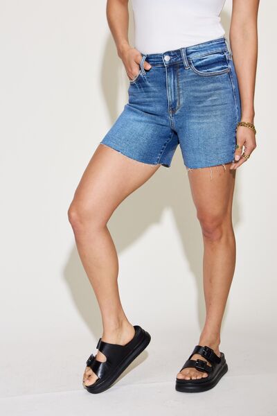 Judy Blue Full Size High Waist Slim Denim Shorts-Denim-Inspired by Justeen-Women's Clothing Boutique