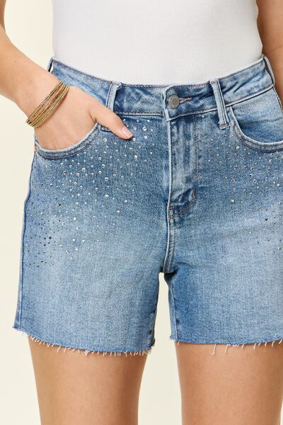 Judy Blue Full Size High Waist Rhinestone Decor Denim Shorts-Denim-Inspired by Justeen-Women's Clothing Boutique