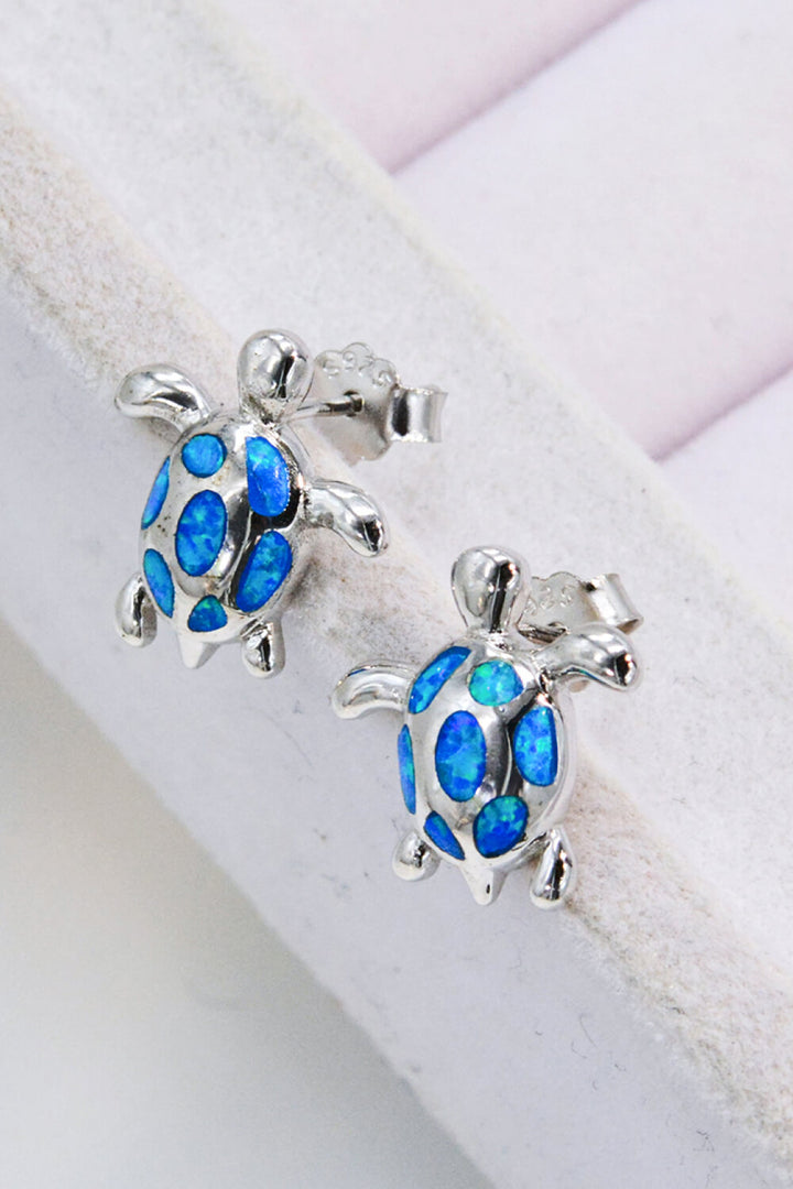 Opal Turtle Platinum-Plated Stud Earrings-Earrings-Inspired by Justeen-Women's Clothing Boutique in Chicago, Illinois