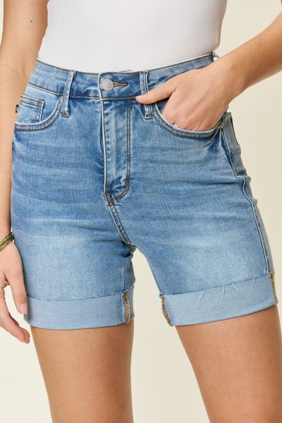 Judy Blue Full Size Tummy Control High Waist Denim Shorts-Denim-Inspired by Justeen-Women's Clothing Boutique in Chicago, Illinois