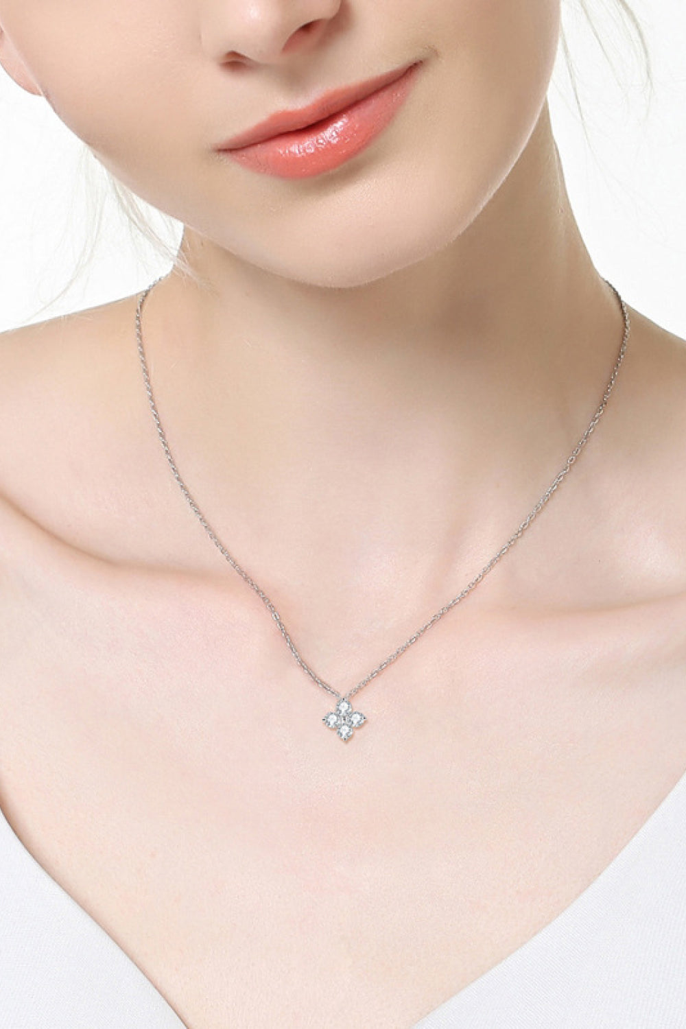 Moissanite Four Leaf Clover Pendant Necklace-Necklaces-Inspired by Justeen-Women's Clothing Boutique in Chicago, Illinois