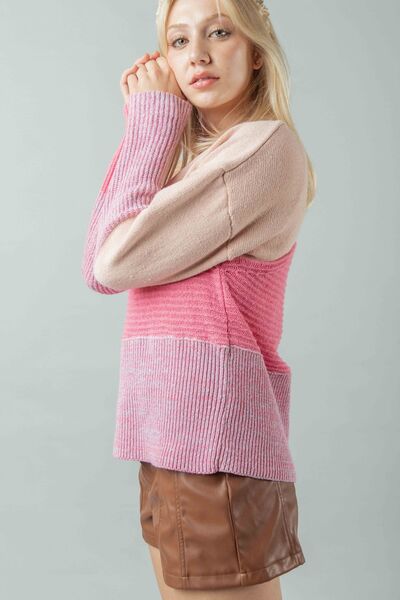 Very J Color Block Long Sleeve Sweater-Sweaters/Sweatshirts-Inspired by Justeen-Women's Clothing Boutique in Chicago, Illinois