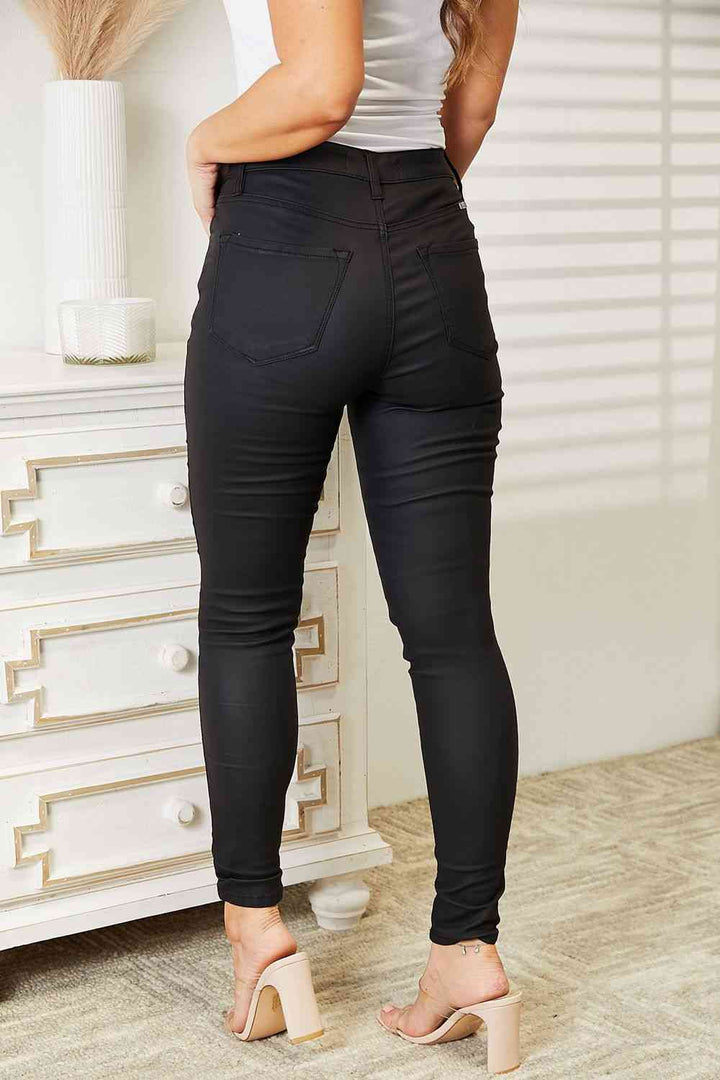 Kancan Full Size High Rise Black Coated Ankle Skinny Jeans-Denim-Inspired by Justeen-Women's Clothing Boutique