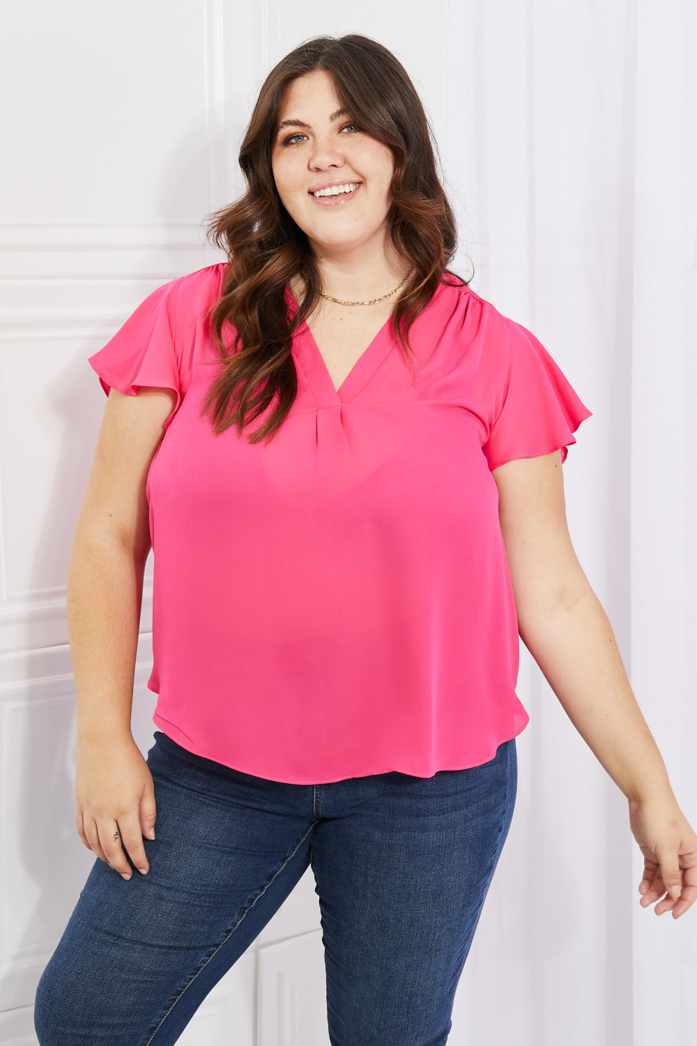Sew In Love Just For You Full Size Short Ruffled sleeve length Top in Hot Pink-Short Sleeve Tops-Inspired by Justeen-Women's Clothing Boutique in Chicago, Illinois