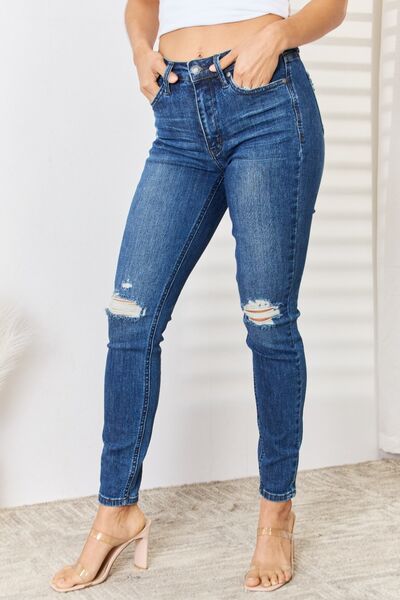 Judy Blue Full Size High Waist Distressed Slim Jeans-Denim-Inspired by Justeen-Women's Clothing Boutique