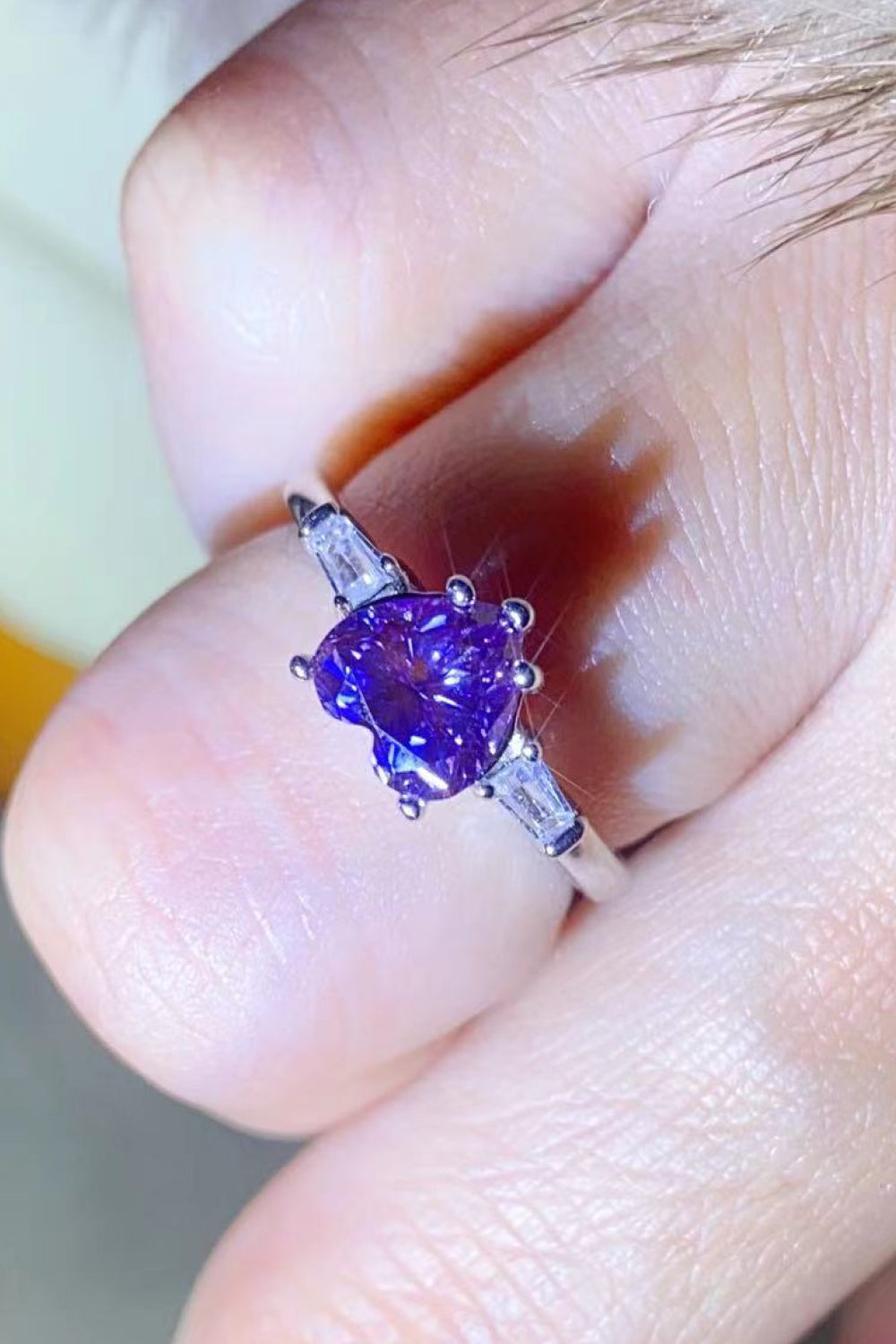 1 Carat Moissanite Heart-Shaped Platinum-Plated Ring in Purple-Rings-Inspired by Justeen-Women's Clothing Boutique in Chicago, Illinois