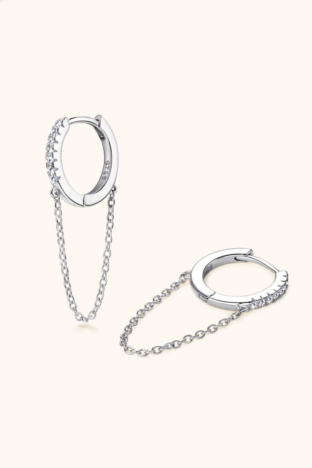 Moissanite 925 Sterling Silver Huggie Earrings with Chain-Earrings-Inspired by Justeen-Women's Clothing Boutique in Chicago, Illinois