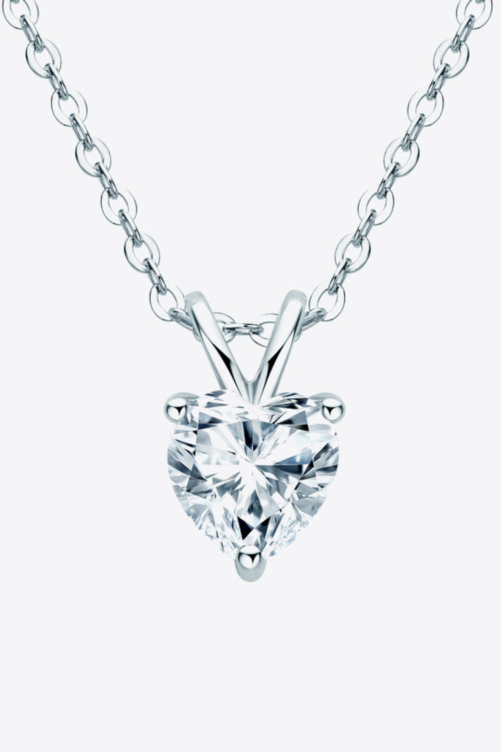 1 Carat Moissanite Heart-Shaped Pendant Necklace-Necklaces-Inspired by Justeen-Women's Clothing Boutique in Chicago, Illinois