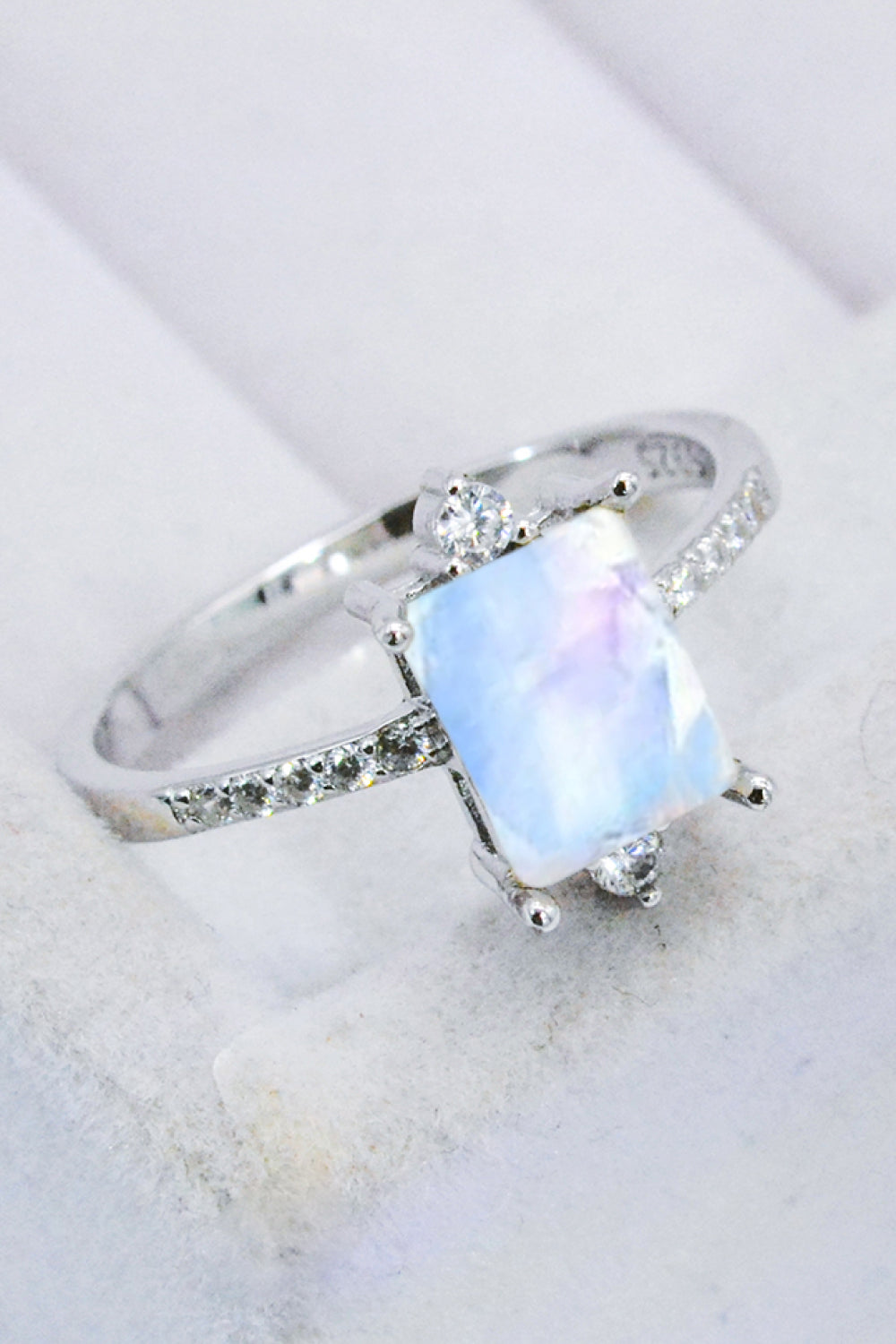 925 Sterling Silver Square Moonstone Ring-Rings-Inspired by Justeen-Women's Clothing Boutique in Chicago, Illinois