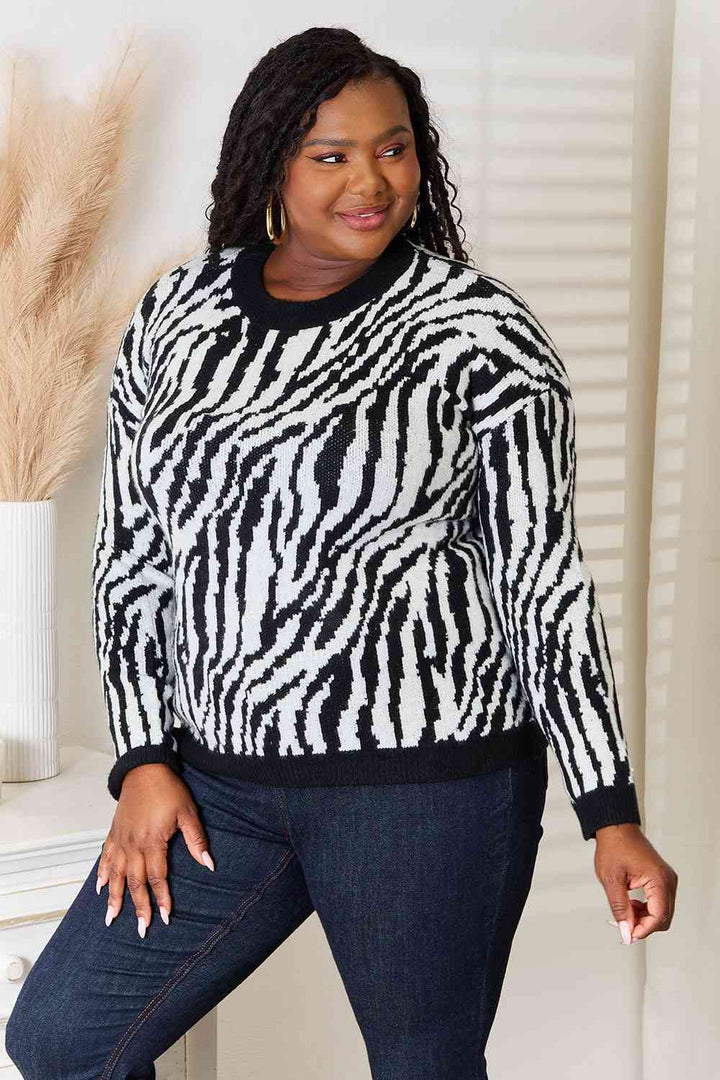 Heimish Full Size Zebra Print Sweater-Sweaters/Sweatshirts-Inspired by Justeen-Women's Clothing Boutique in Chicago, Illinois