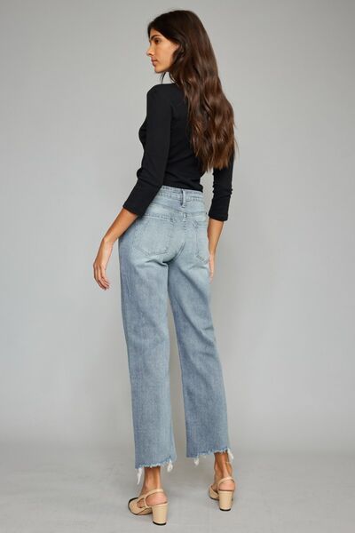 Kancan High Waist Raw Hem Cropped Wide Leg Jeans-Denim-Inspired by Justeen-Women's Clothing Boutique