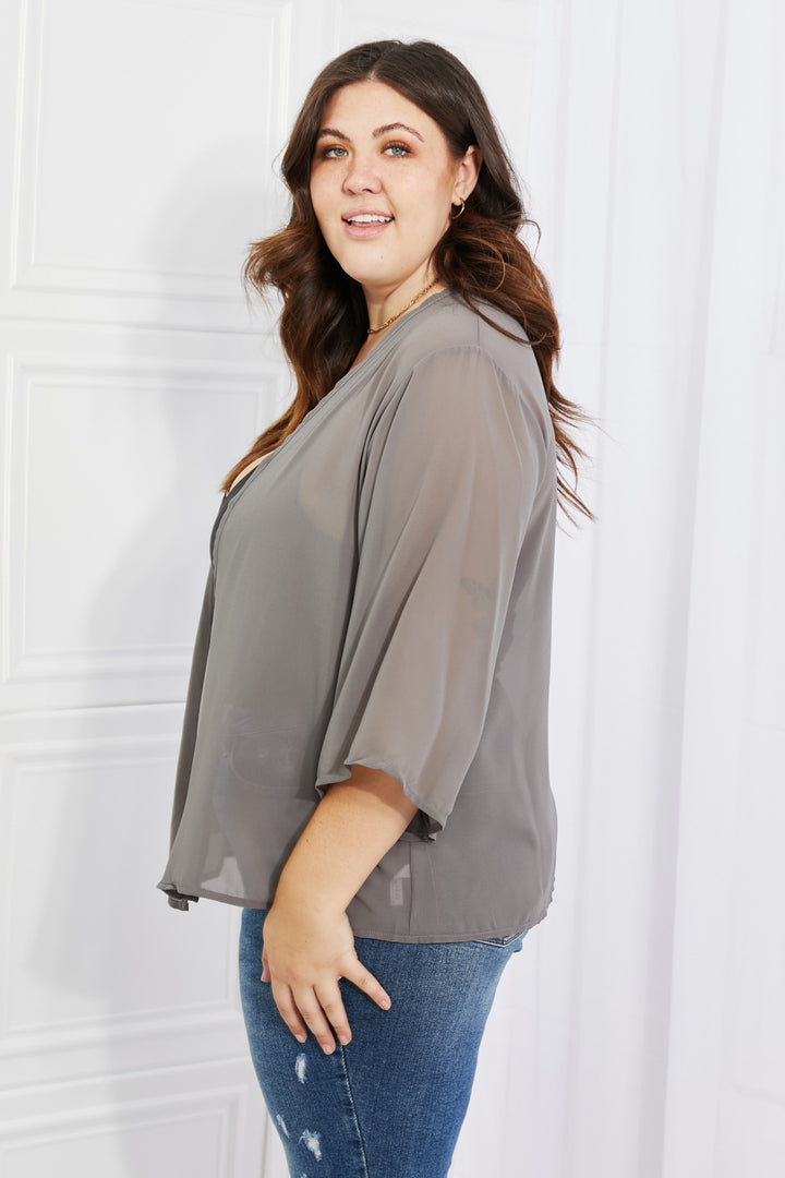 Melody Just Breathe Full Size Chiffon Kimono in Grey-Cardigans + Kimonos-Inspired by Justeen-Women's Clothing Boutique in Chicago, Illinois