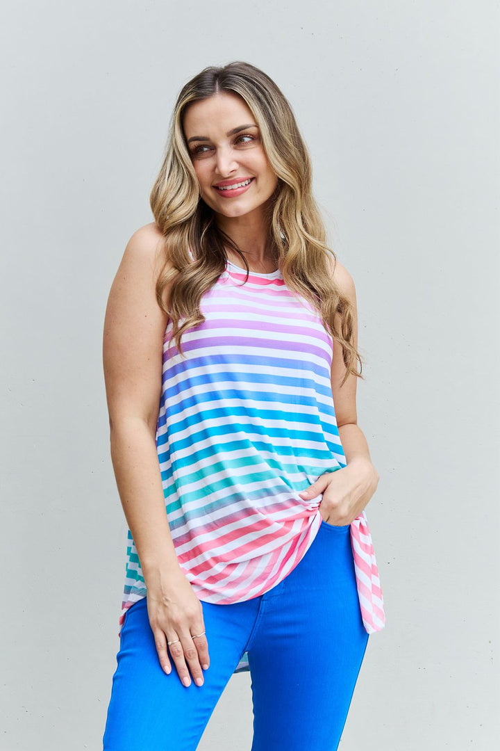 Heimish Love Yourself Full Size Multicolored Striped Sleeveless Round Neck Top-Tank Tops-Inspired by Justeen-Women's Clothing Boutique in Chicago, Illinois