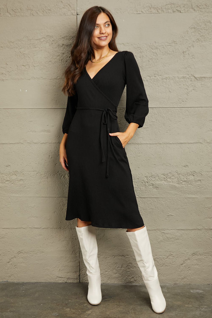 Culture Code Full Size Surplice Flare Ruching Dress-Dresses-Inspired by Justeen-Women's Clothing Boutique in Chicago, Illinois