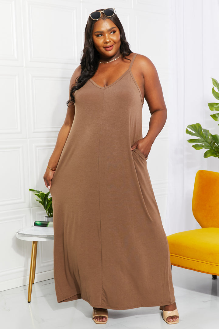 Zenana Full Size Beach Vibes Cami Maxi Dress in Mocha-Jumpsuits-Inspired by Justeen-Women's Clothing Boutique in Chicago, Illinois