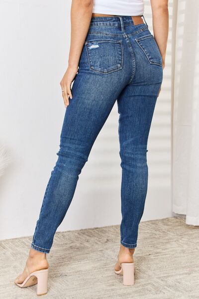 Judy Blue Full Size High Waist Distressed Slim Jeans-Denim-Inspired by Justeen-Women's Clothing Boutique in Chicago, Illinois