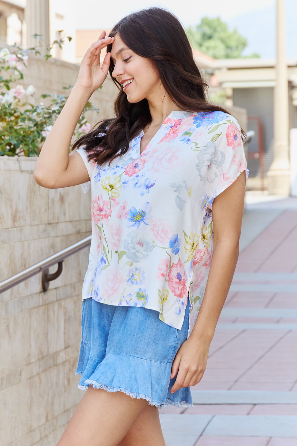 White Birch One And Only Full Size Short Sleve Floral Print Top-Short Sleeve Tops-Inspired by Justeen-Women's Clothing Boutique in Chicago, Illinois