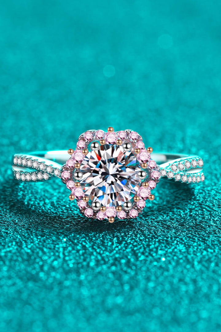 1 Carat Moissanite Flower-Shaped Crisscross Ring-Rings-Inspired by Justeen-Women's Clothing Boutique in Chicago, Illinois
