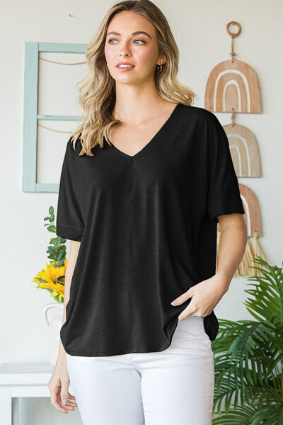 Heimish Full Size V-Neck Short Sleeve T-Shirt-100 Short Sleeve Tops-Inspired by Justeen-Women's Clothing Boutique in Chicago, Illinois