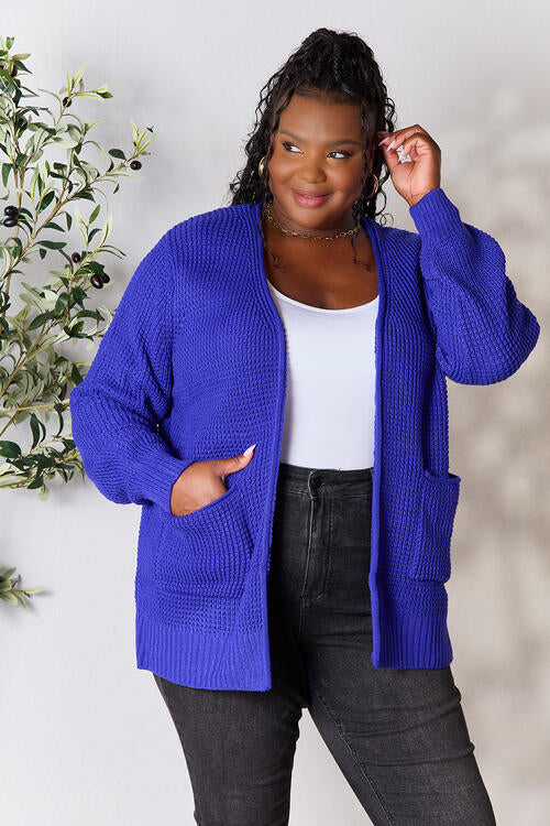 Zenana Full Size Waffle-Knit Open Front Cardigan-Cardigans + Kimonos-Inspired by Justeen-Women's Clothing Boutique in Chicago, Illinois