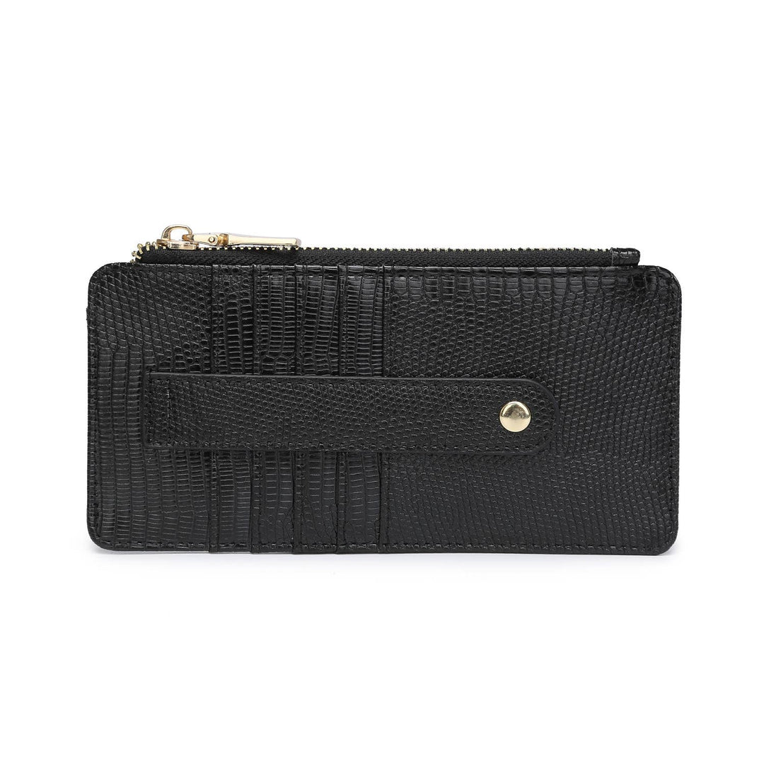 Saige Lizard Slim Card Holder, Black-Wallets-Inspired by Justeen-Women's Clothing Boutique in Chicago, Illinois