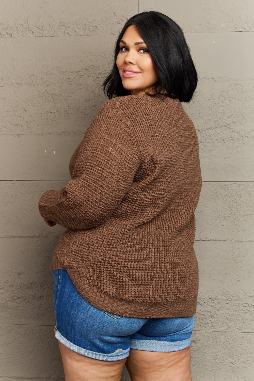Zenana Breezy Days Plus Size High Low Waffle Knit Sweater-Sweaters/Sweatshirts-Inspired by Justeen-Women's Clothing Boutique in Chicago, Illinois