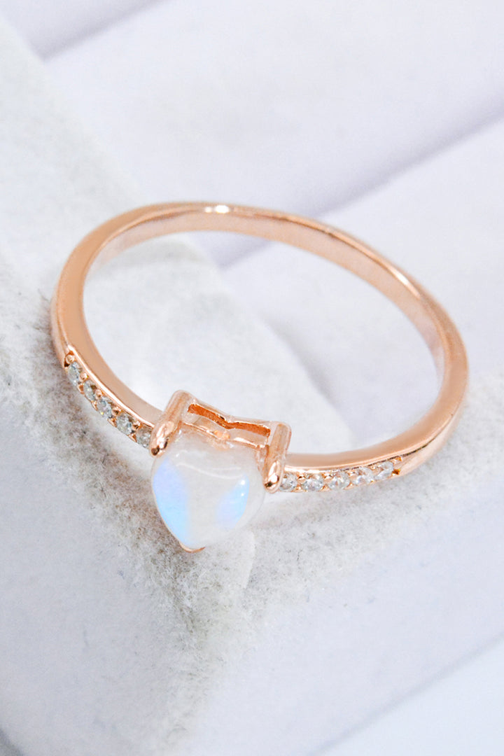 Natural Moonstone Heart 18K Rose Gold-Plated Ring-Rings-Inspired by Justeen-Women's Clothing Boutique in Chicago, Illinois