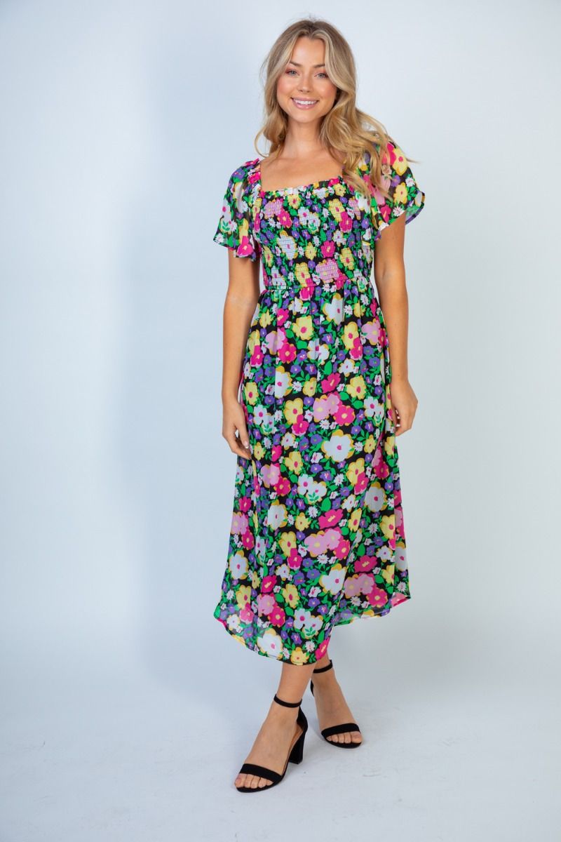 Delilah Floral Smocked Ruffle Dress-Dresses-Inspired by Justeen-Women's Clothing Boutique in Chicago, Illinois