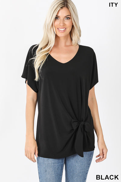 Ariana Front Tie Short Sleeve Top, Black-Short Sleeve Tops-Inspired by Justeen-Women's Clothing Boutique in Chicago, Illinois