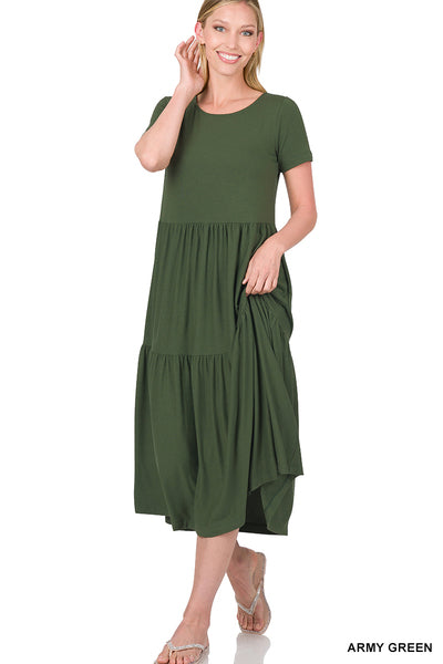 Sara Short Sleeve Tiered Midi Dress-Dresses-Inspired by Justeen-Women's Clothing Boutique in Chicago, Illinois