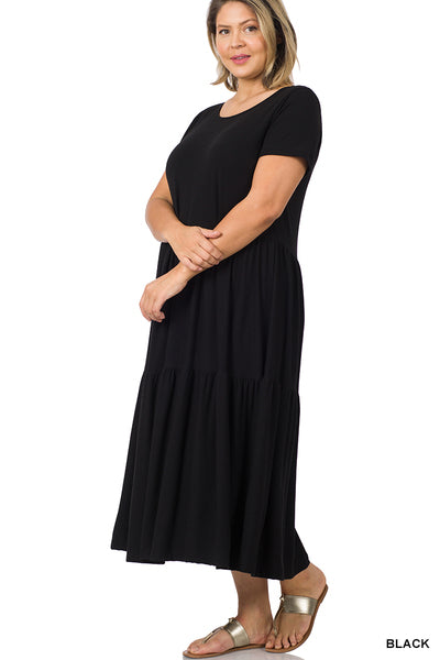 Sara Short Sleeve Tiered Midi Dress-Dresses-Inspired by Justeen-Women's Clothing Boutique in Chicago, Illinois
