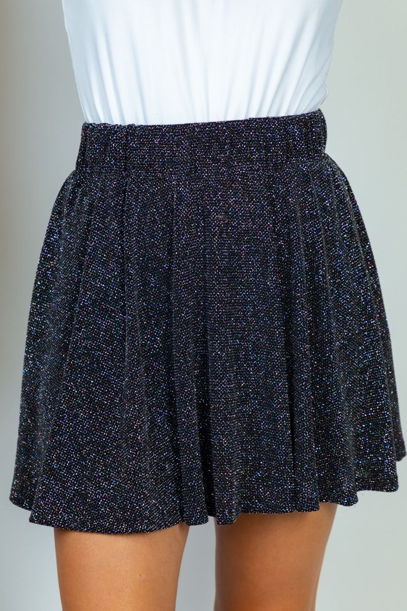 Angel Pleated Skirt with Built-in Shorts, Metallic Sparkle-Skirts-Inspired by Justeen-Women's Clothing Boutique in Chicago, Illinois