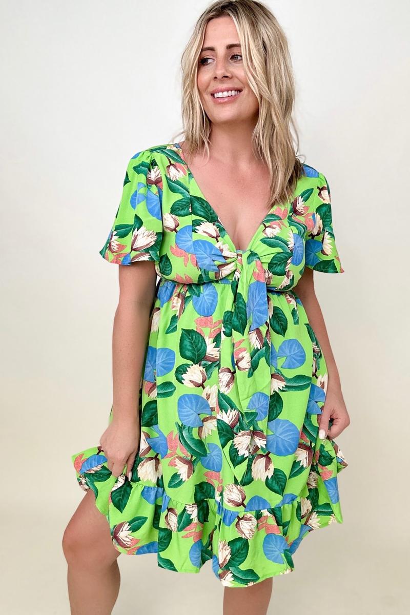 Gigio Tropical Print Flutter Sleeve Mini Dress-Dresses-Inspired by Justeen-Women's Clothing Boutique in Chicago, Illinois