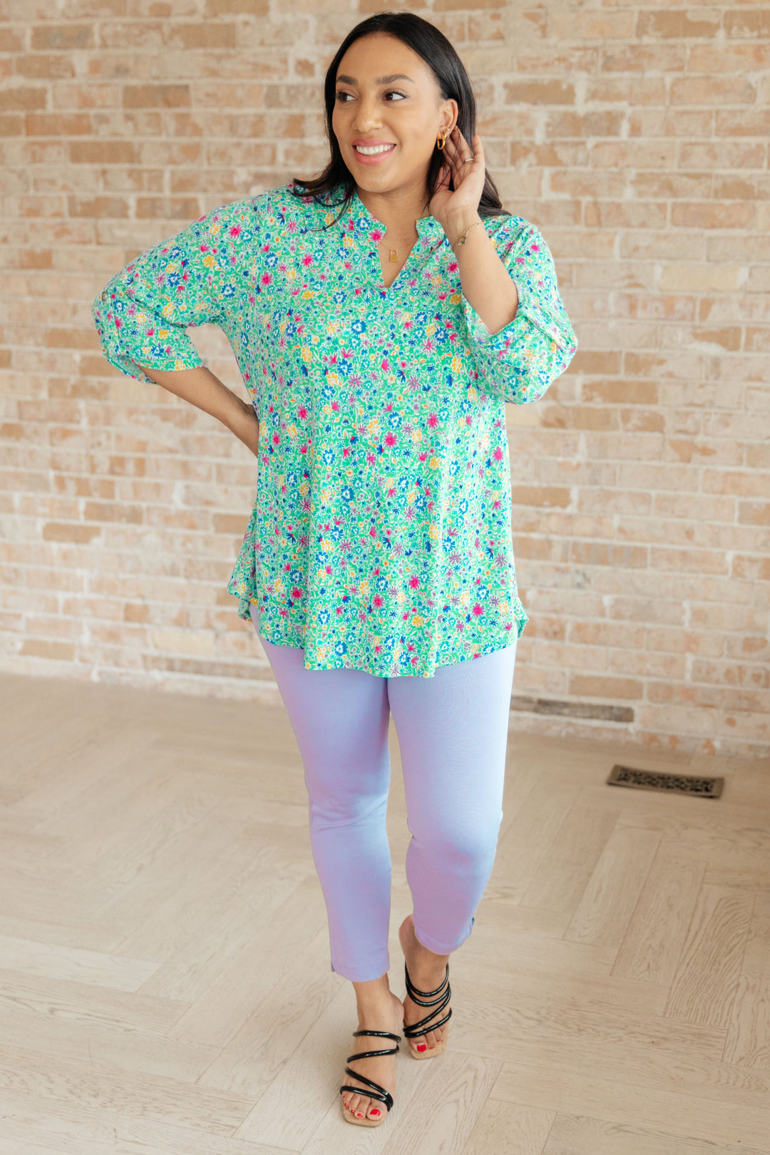 Lizzy Top in Emerald Floral-Short Sleeve Tops-Inspired by Justeen-Women's Clothing Boutique