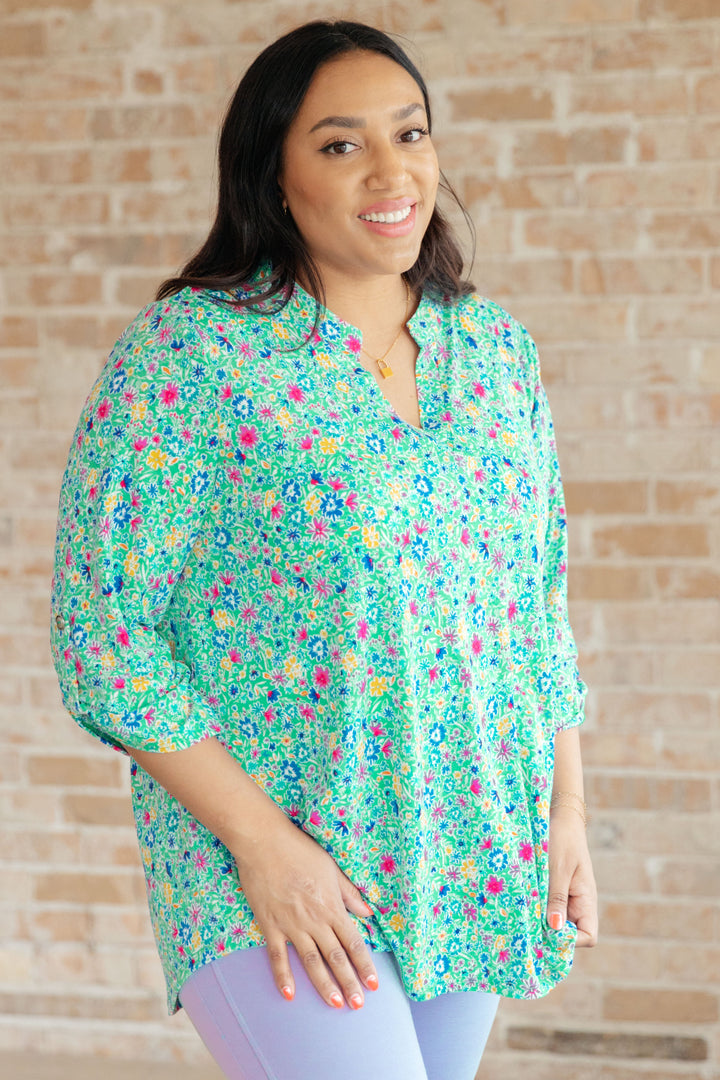 Lizzy Top in Emerald Floral-Short Sleeve Tops-Inspired by Justeen-Women's Clothing Boutique